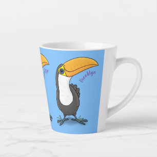 Caneca De Café Latte Figura de desenho animado de tucano feliz e bonito