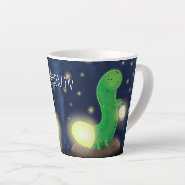 Caneca De Café Latte Figura de desenho animado do verme verde-claro (Ângulo direito)