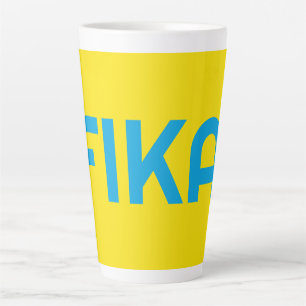 Caneca De Café Latte FIKA Amarelo e Azul Negrito