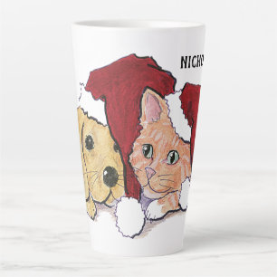 Caneca De Café Latte Filhote de Labrador de Natal Fofo e Gato Laranja T