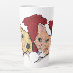 Caneca De Café Latte Filhote de Labrador de Natal Fofo e Gato Malhado L