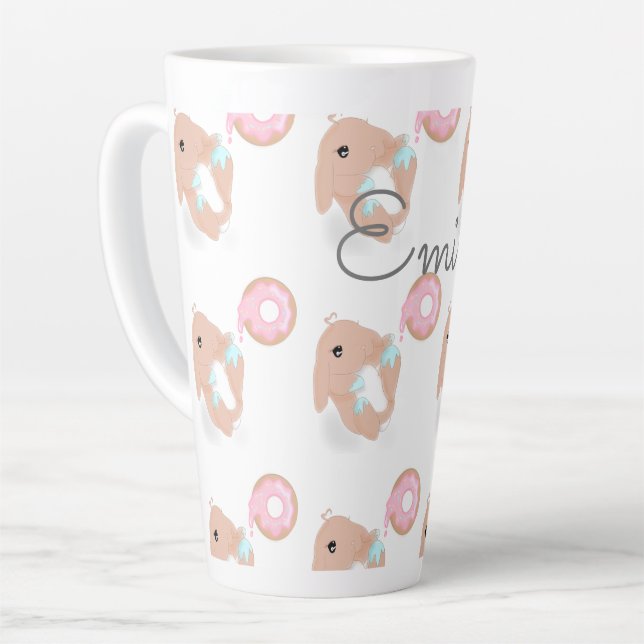 Caneca De Café Latte Filhotes de Cartoon Coelhinho de Rosquinha Coelhin (Ângulo esquerdo)