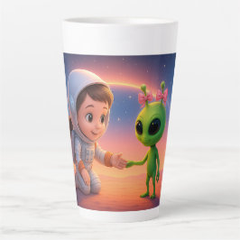 Caneca De Café Latte Fille cosmonaute et petite extraterrestre