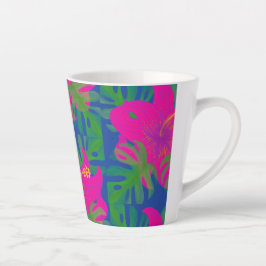 Caneca De Café Latte Filodendro Hibisco Tropical