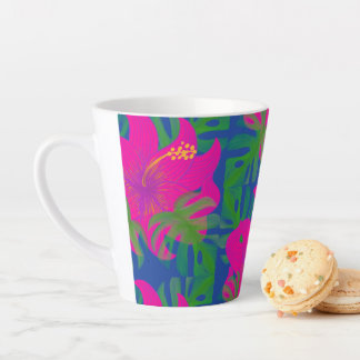 Caneca De Café Latte Filodendro Hibisco Tropical