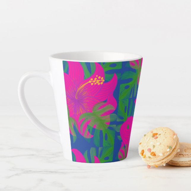 Caneca De Café Latte Filodendro Hibisco Tropical  (In Situ)