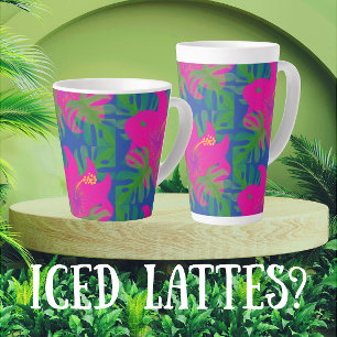 Caneca De Café Latte Filodendro Hibisco Tropical