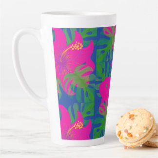 Caneca De Café Latte Filodendro Hibisco Tropical