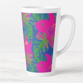 Caneca De Café Latte Filodendro Hibisco Tropical