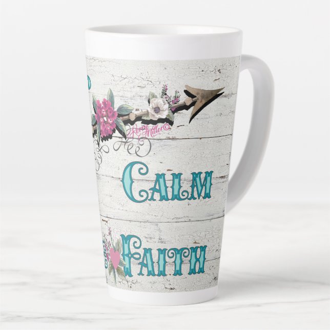 Caneca De Café Latte Fique Calmo Com Fé (Ângulo direito)
