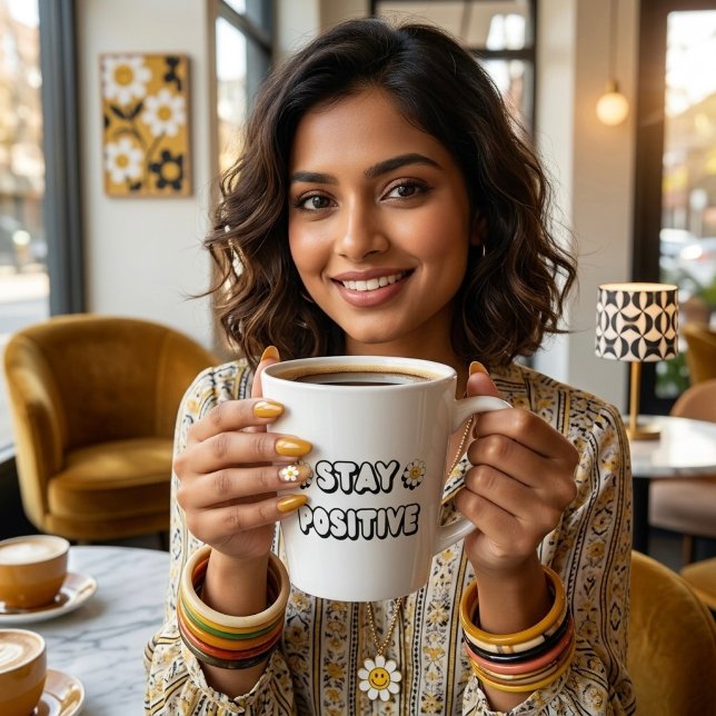 Caneca De Café Latte Fique Positivo (Criador carregado)