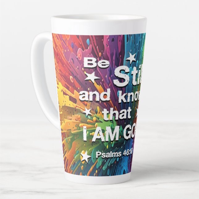 Caneca De Café Latte Fique quieto e saiba Salmos 46-10 (Ângulo esquerdo)