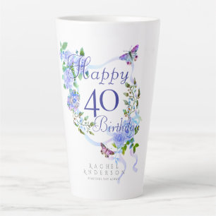 Caneca De Café Latte Fita de Rosa Azul 40º Aniversário