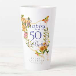 Caneca De Café Latte Fita de Rosa Dourada 50º Aniversário