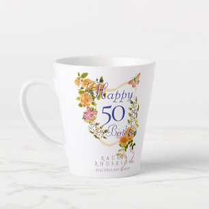 Caneca De Café Latte Fita de Rosa Dourada 50º Aniversário