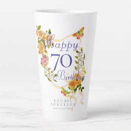Caneca De Café Latte Fita de Rosa Dourada 70º Aniversário