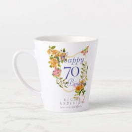 Caneca De Café Latte Fita de Rosa Dourada 70º Aniversário