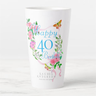 Caneca De Café Latte Fita de Rosa Rosa Aniversário de 40 anos