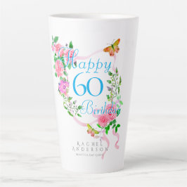Caneca De Café Latte Fita de Rosa Rosa Aniversário de 60 anos