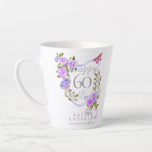 Caneca De Café Latte Fita de Rosa Roxa 60º Aniversário