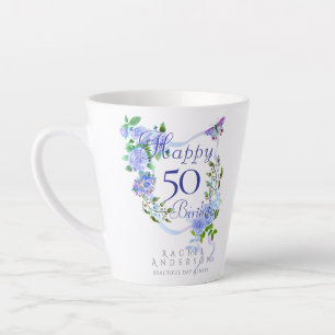 Caneca De Café Latte Fita Rosa Azul 50º Aniversário