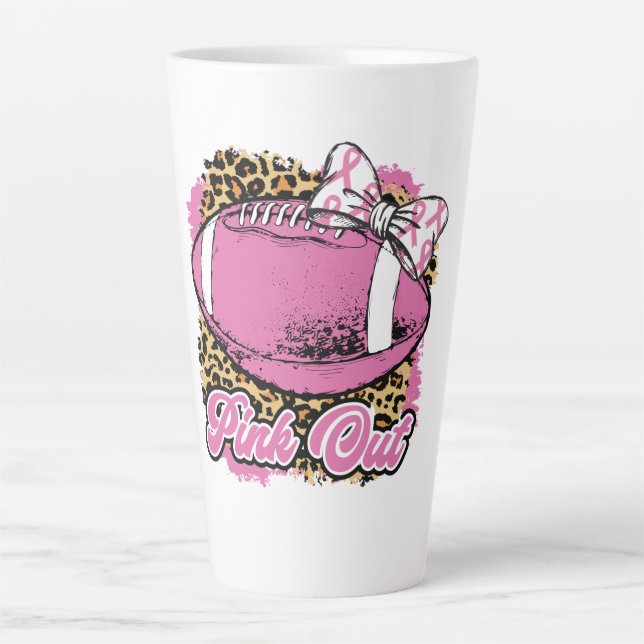 Caneca De Café Latte Fita Rosa Com Bola De Rugby (Softball) (Frente)