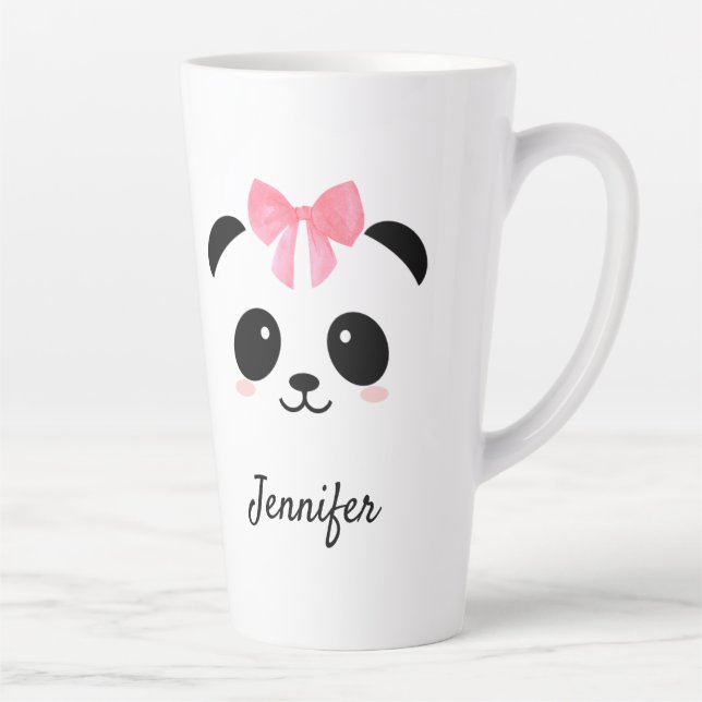Caneca De Café Latte Fita rosa fofa Kawaii panda personalizada  (Direita)