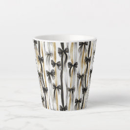 Caneca De Café Latte Fitas e Laços Glamurosos Dourados Prateados Pretos