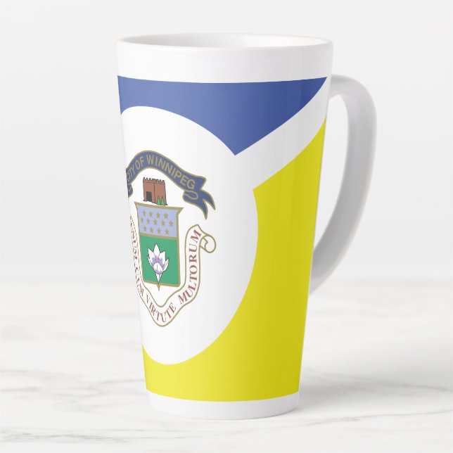 Caneca De Café Latte Flag of Winnipeg, Manitoba Latte Mug (Ângulo direito)