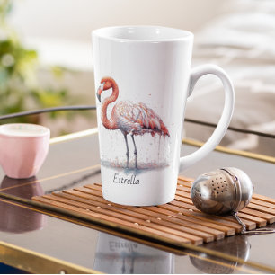 Caneca De Café Latte Flamingo Cor-de-Rosa, personalizável