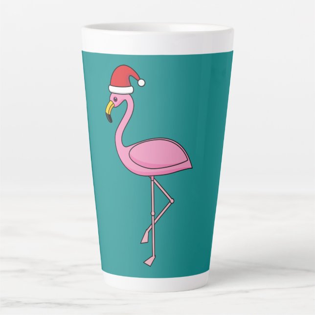 Caneca De Café Latte Flamingo de Natal com Santa Hat (Frente)