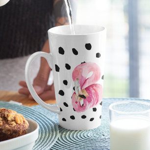 Caneca De Café Latte Flamingo e pontos cor-de-água rosa moderna