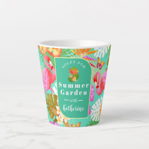 Caneca De Café Latte Flamingo Garden Teal