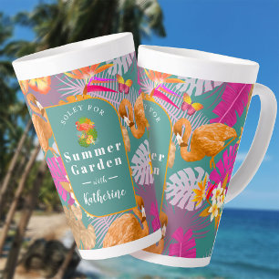 Caneca De Café Latte Flamingo Garden Turquoise
