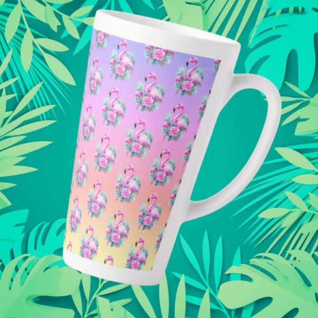Caneca De Café Latte Flamingo Rosa Tropical Popular (Tropical sunset flamingo large latte mug)