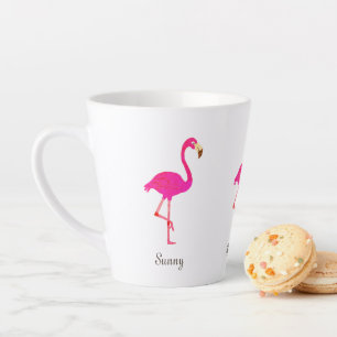 Caneca De Café Latte Flamingos fofos e caligrafia