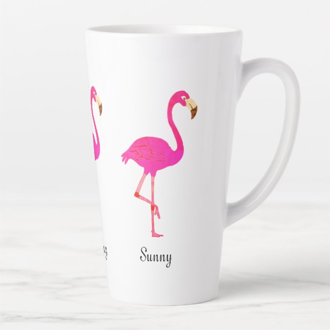 Caneca De Café Latte Flamingos fofos e caligrafia (Direita)