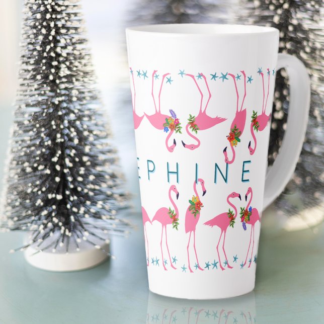 Caneca De Café Latte Flamingos Reunidos Altos (Criador carregado)