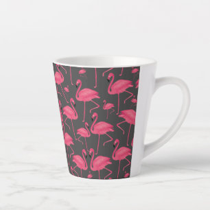 Caneca De Café Latte Flamingos Rosa No Fundo Da Cinza Escura