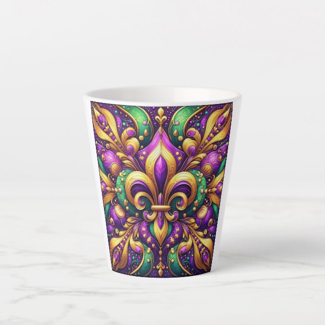 Caneca De Café Latte fleur de lis mardi gras (Frente)