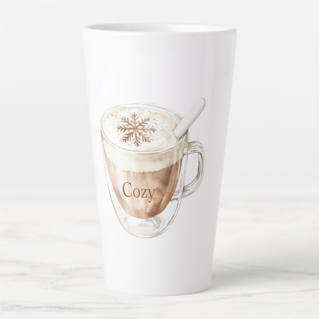 Caneca De Café Latte Floco de Neve de Cacau Aconchegante (Frente)