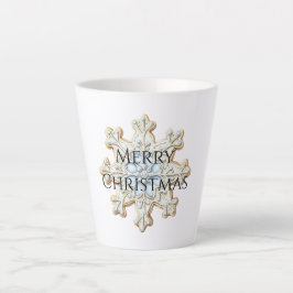 Caneca De Café Latte Floco de neve de Natal de Creme Azul
