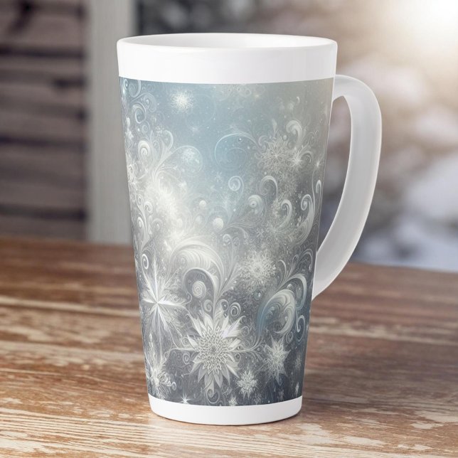 Caneca De Café Latte Floco de neve de prata e azul Inverno (Criador carregado)
