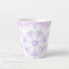 Caneca De Café Latte floco de neve roxo leve e coração brilhando