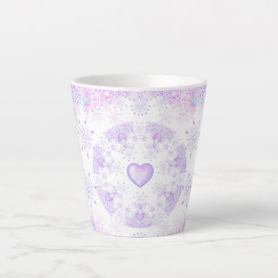 Caneca De Café Latte floco de neve roxo leve e coração brilhando