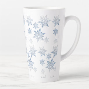 Caneca De Café Latte Flocos de neve azuis de inverno