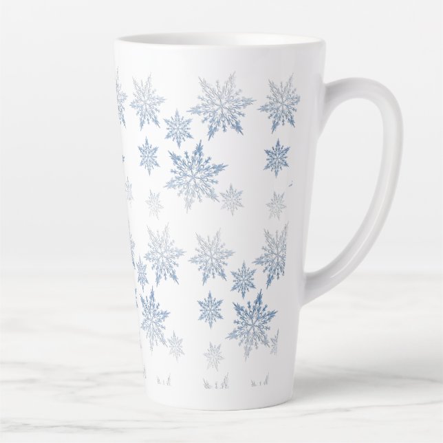 Caneca De Café Latte Flocos de neve azuis de inverno (Direita)