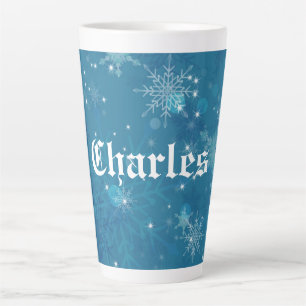Caneca De Café Latte Flocos de neve azuis de inverno personalizados