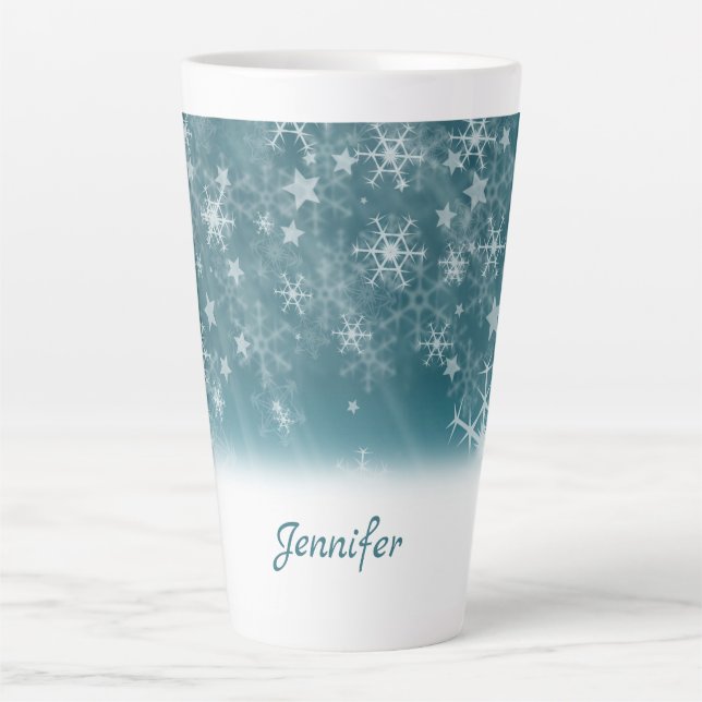 Caneca De Café Latte Flocos de neve brancos (Frente)