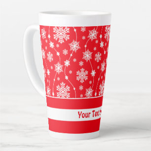 Caneca De Café Latte Flocos de neve brancos e vermelhos brilhantes e de